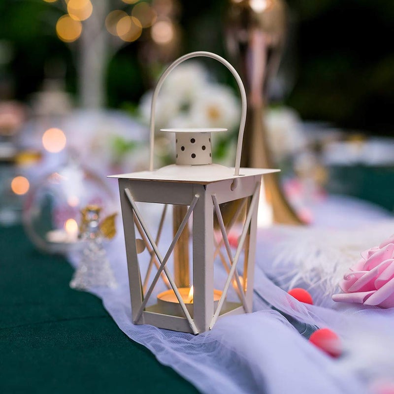 NUPTIO 4 Pcs Tealight Lanterns Hanging Candle Holder, Metal Mini Decorative Led Tea Light Candleholder Decoration for Birthday Parties Wedding Centerpiece Relaxing Spa Setting (White, 4 Pcs) - Image 5